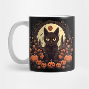 Black Cat with Pumpkins Mug